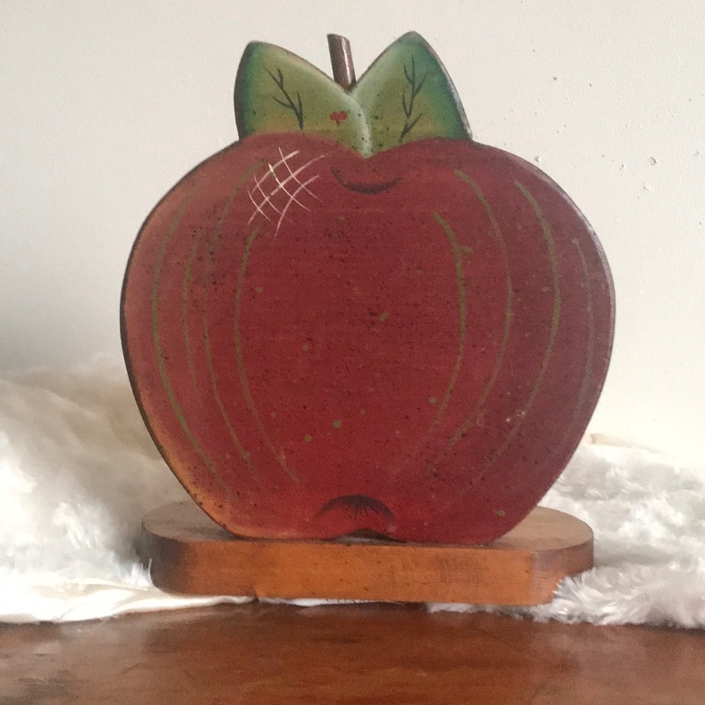 Rare Vintage Wooden Apple Napkin Holder